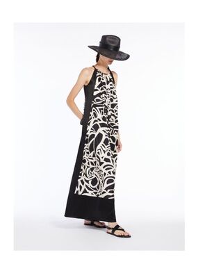 MaxMara Black & Ivory Graphic Halter Maxi Dress